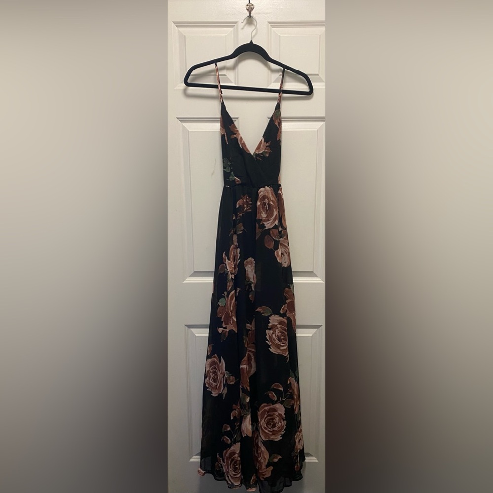 Black Floral Chiffon Dress